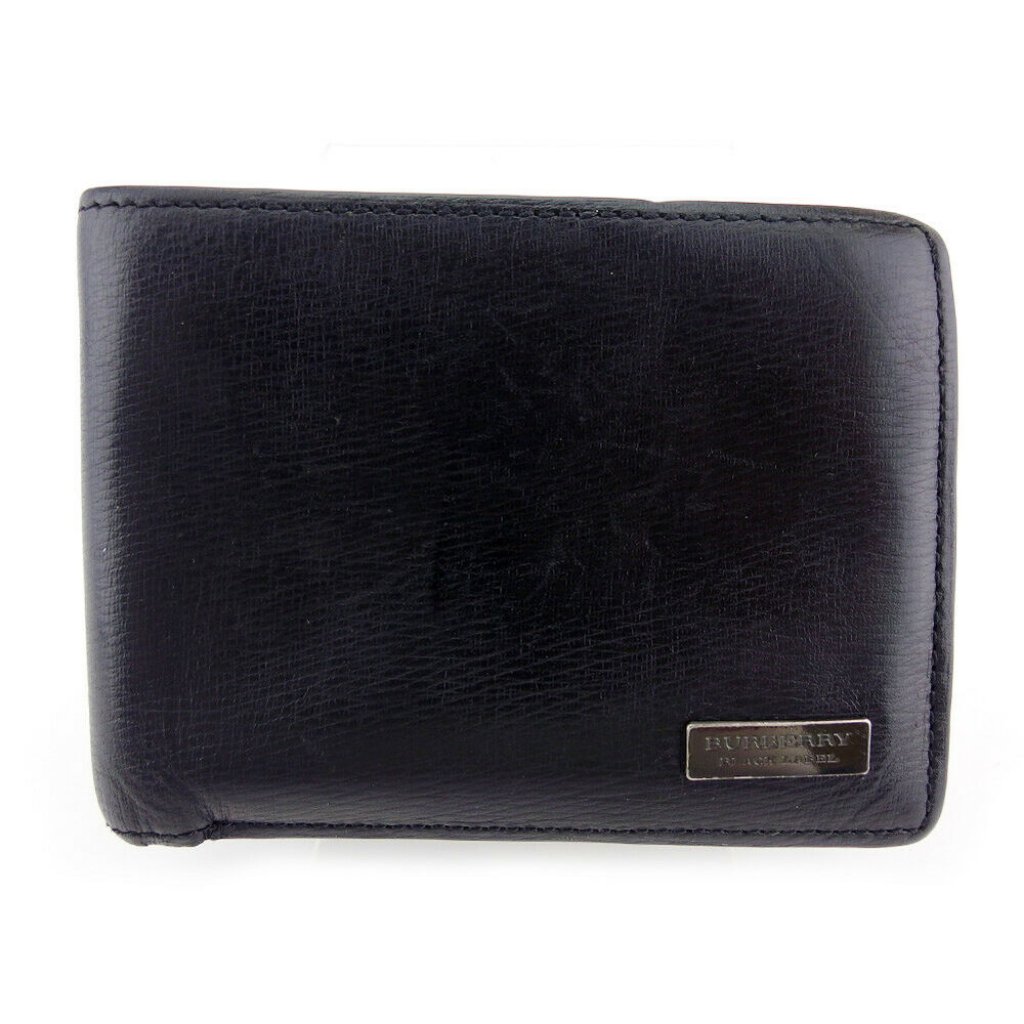 Burberry Black Label Two-Fold Wallet Logo Plate Leather Auth Used T17115